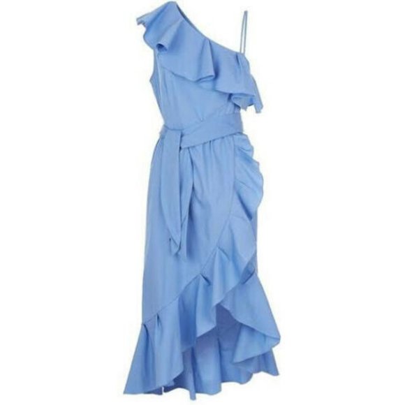 Sandro Paris Sky Blue Lover Asymmetrical Ruffled One-Shoulder Dress - Picture 3 of 6